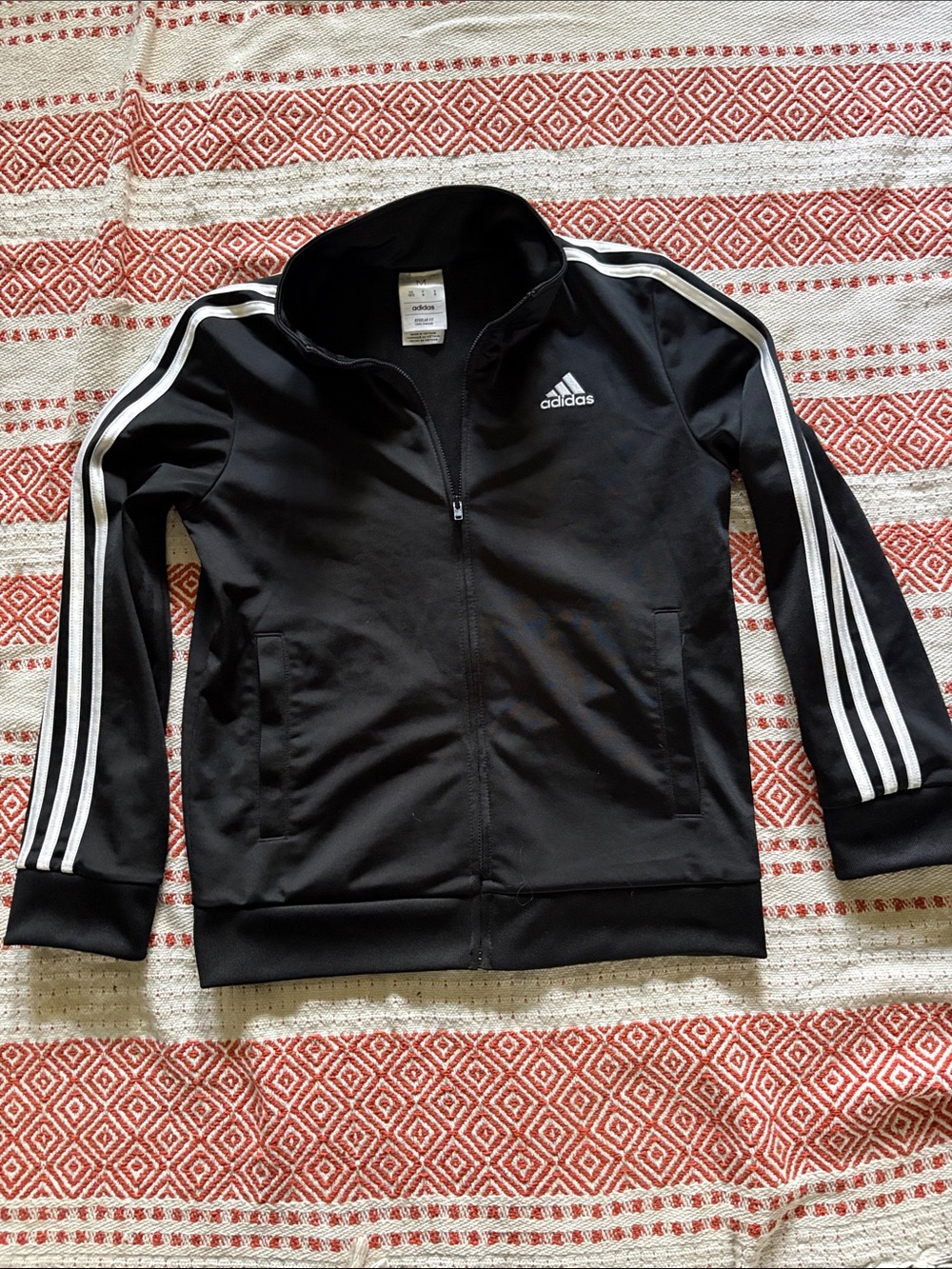 adidas Black Kids Zip-Up Track Jacket with White Stripes
